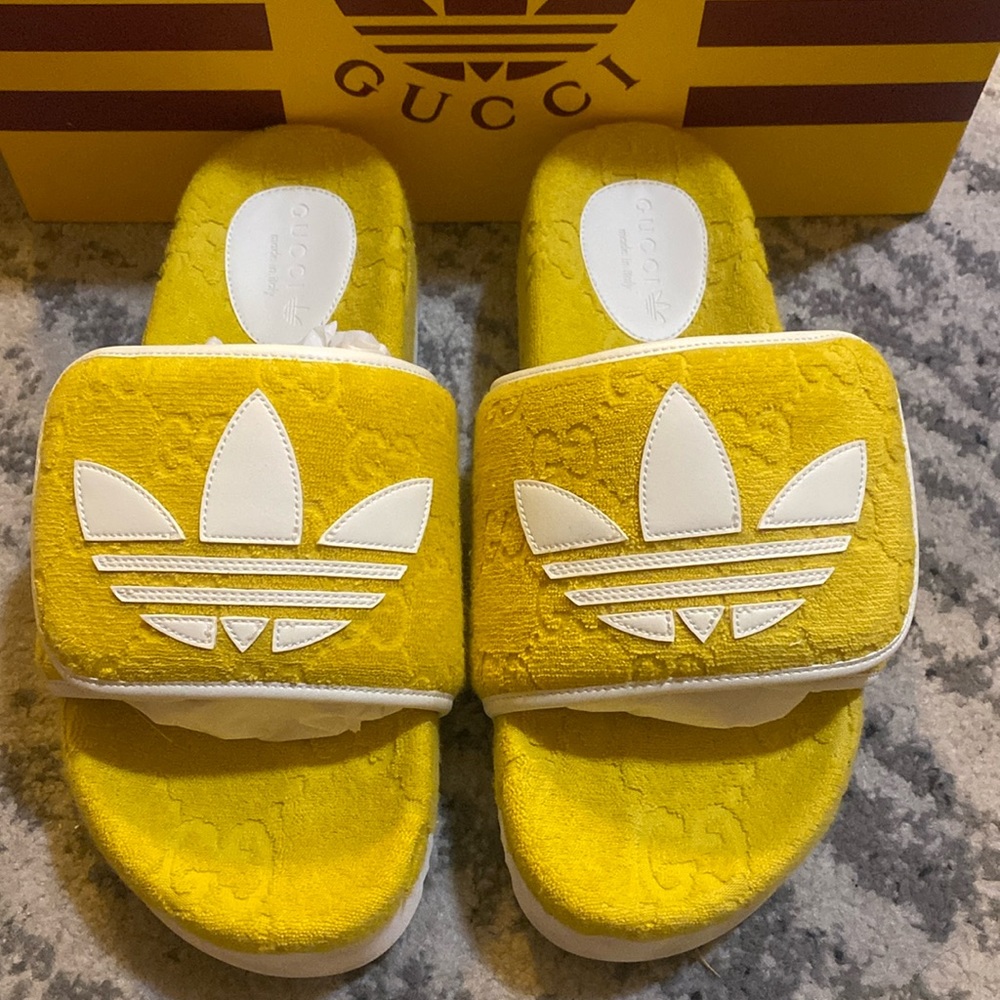 Gucci x Adidas Men Magic Sponge GG Demetria Platform Sandal Smile Yellow